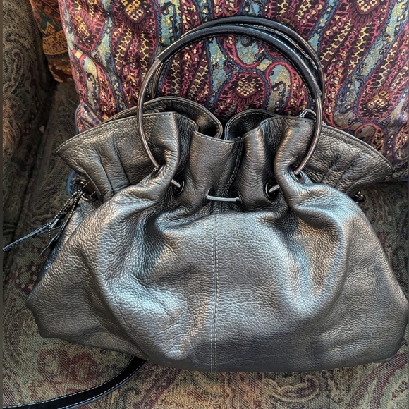 Vintage Nino Bossi Leather Convertible Bag In Grey Pewter Leather - Picture 10 of 16